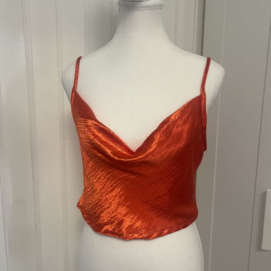 Orange satin shiny top