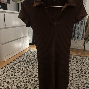 Brown Ribbed Midi Dress
