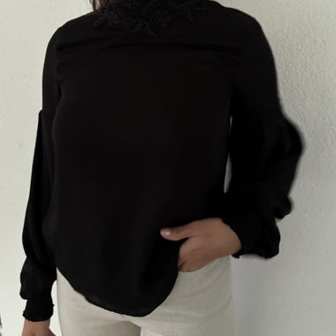 Black Blouse with Lace Collar
