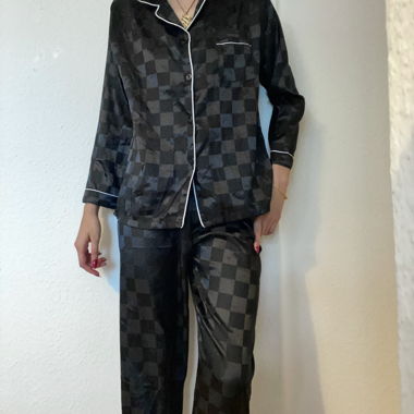 Black Satin Plaid Pajama