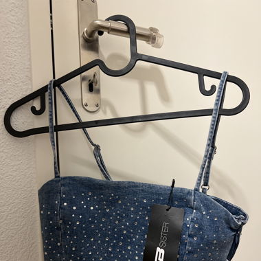 Jeans-Glitzer Top mit Etikette