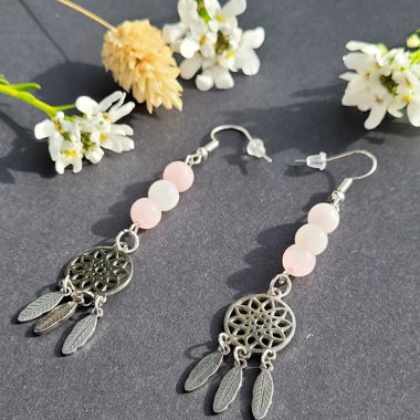 Boucles d'oreilles en quartz rose et quartz pêche 