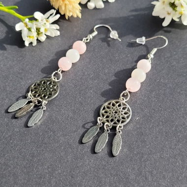 Boucles d'oreilles en quartz rose et quartz pêche 