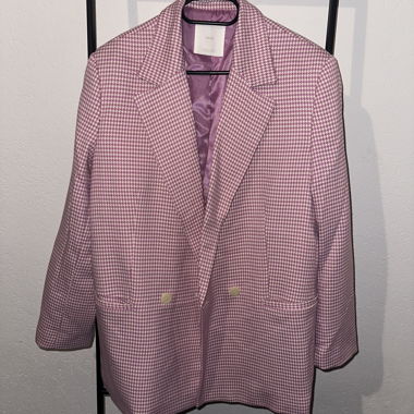 Blazer Mango a quadri rosa/bianco