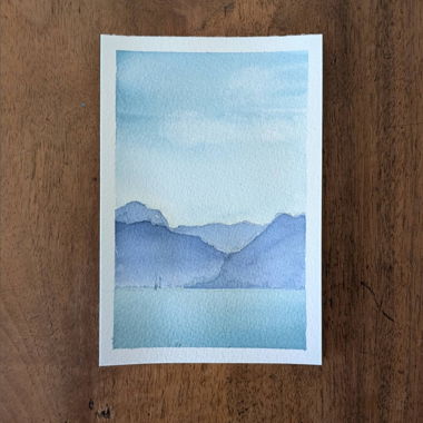 Aquarelle originale – Lac Léman & montagnes