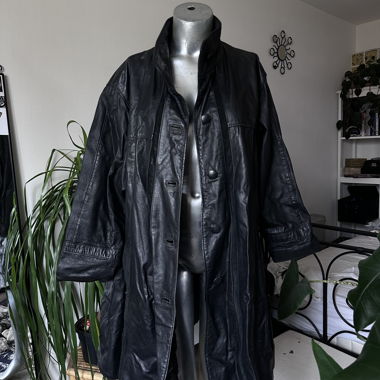 Black long leather coat