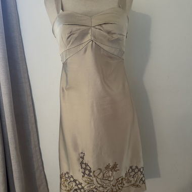 Beige embroidered silk dress, ideal for a ceremony