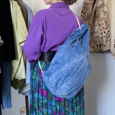 Denim Backpack with Exterior Pockets