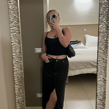 Black Denim Skirt with Slit