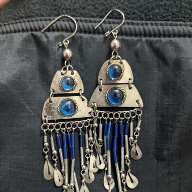 Handmad earring moon blue metal ornament festival 