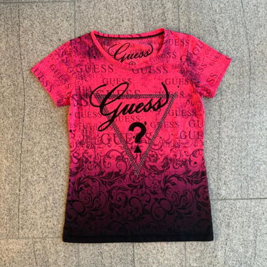 Vintage Guess Shirt, Schwarz, Pink & Glitzersteine