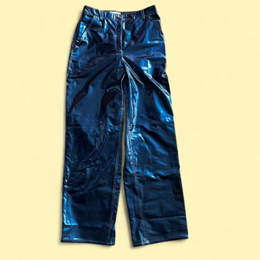 Pantaloni blu effetto vinile