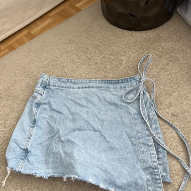 Light blue denim wrap miniskirt/shorts