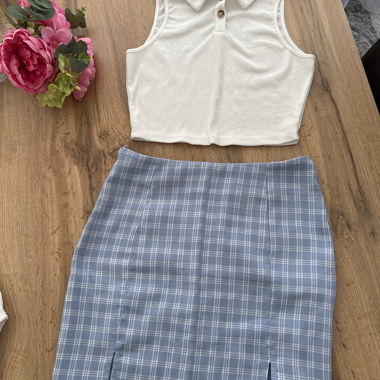 Checked two-piece set with polo top