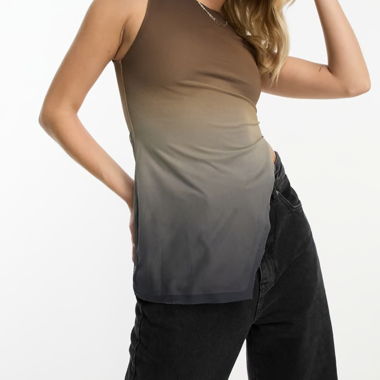 Tulle tie-dye asymmetric top - mesh top