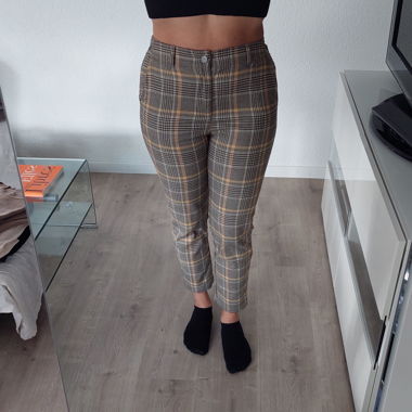 Pantalon brun-jaune motif Prince-de-galles  // S