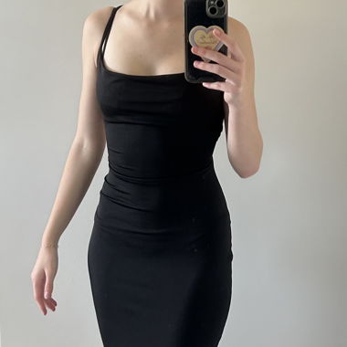 Black lace-up dress