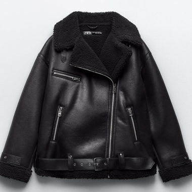 Veste en cuir noire avec doublure teddy