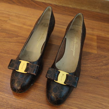 Scarpe vintage Salvatore Ferragamo croco marrone