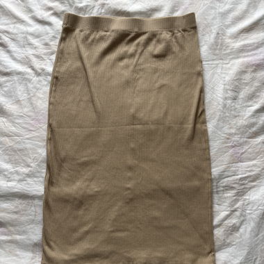 Beige Ribbed Pencil Skirt