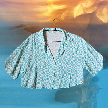 Chemise crop top style "psychédélique" turquoise