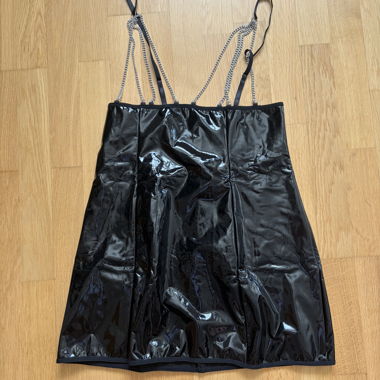 Black Patent Mini Dress with Chains