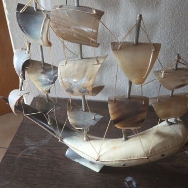Decorative sailing ship model in carved horn