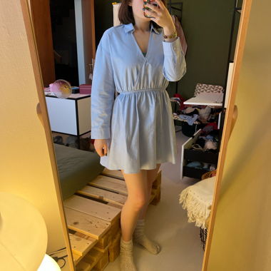 Blue cotton mini dress with a elastic waist Zara
