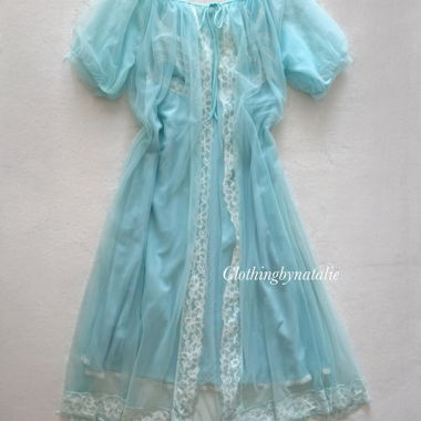 Sheer Blue Lace Nightgown Set Size M