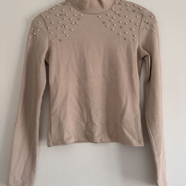 Beige Knit Sweater with Beads