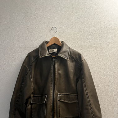 Brown oversized faux leather jacket
