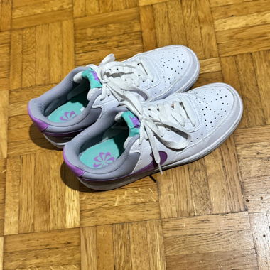 White sneakers with purple details