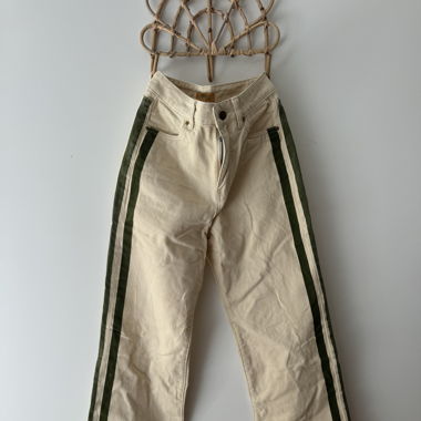 Off-White Pants with Green Stripes
