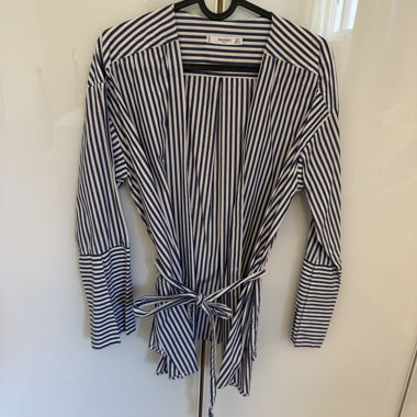 Striped Mango Blouse with Tie Belt, Size S
