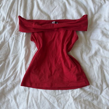 Red off-shoulder top