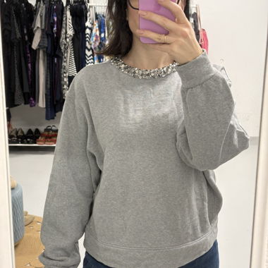 Felpa Brax grigia decorata con strass 38 cotone