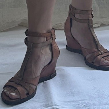 Leather Sandals with Wedge Heel and Straps