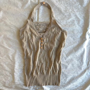 “Botteya” lace trim glitter threaded snatchy top