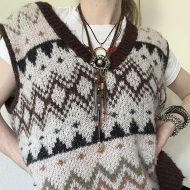 brown and cream sweater vest