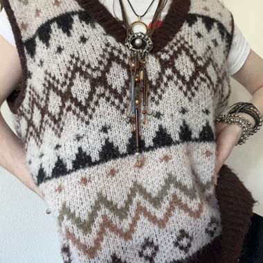 brown and cream sweater vest