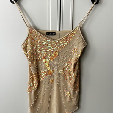 Vintage Mesh-Paillettentop mit Spaghettitraegernin