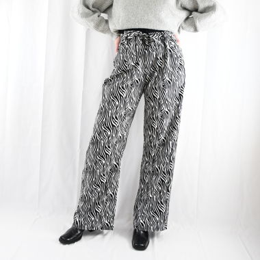 Pantaloni a gamba larga zebrati con vita regolabile
