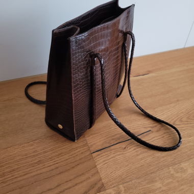 Vintage Brown Bally Shoulder Bag in Croco Look