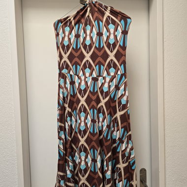 Brown geometric halterneck dress ETAM