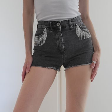 Short en denim à strass