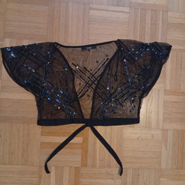 Top in tulle nero con paillettes