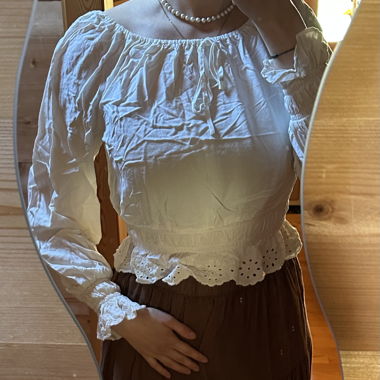 White Carmen Blouse with Lace Inserts