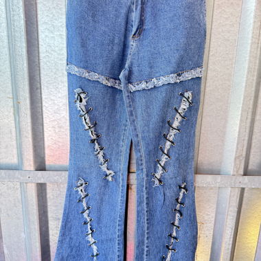     Y2K Distressed Lace-Up Flare Jeans 