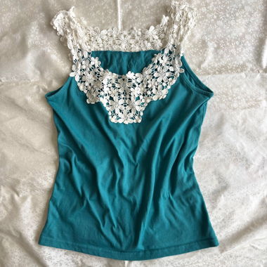 Japanese Fashion Dark Turquoise floral lace top