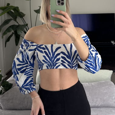 Blau-weisses Crop Top, Grösse S